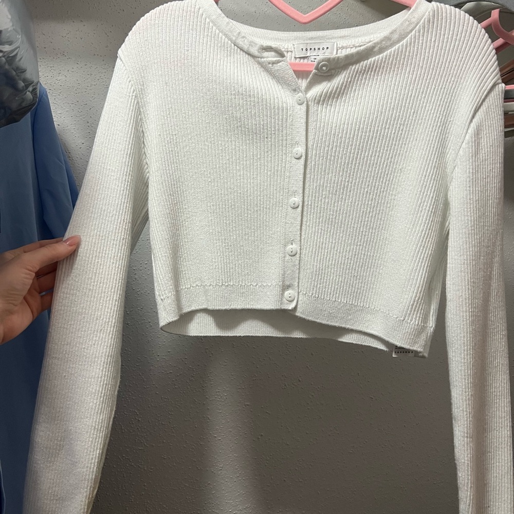 White Ribbed Button-Up Cardigan